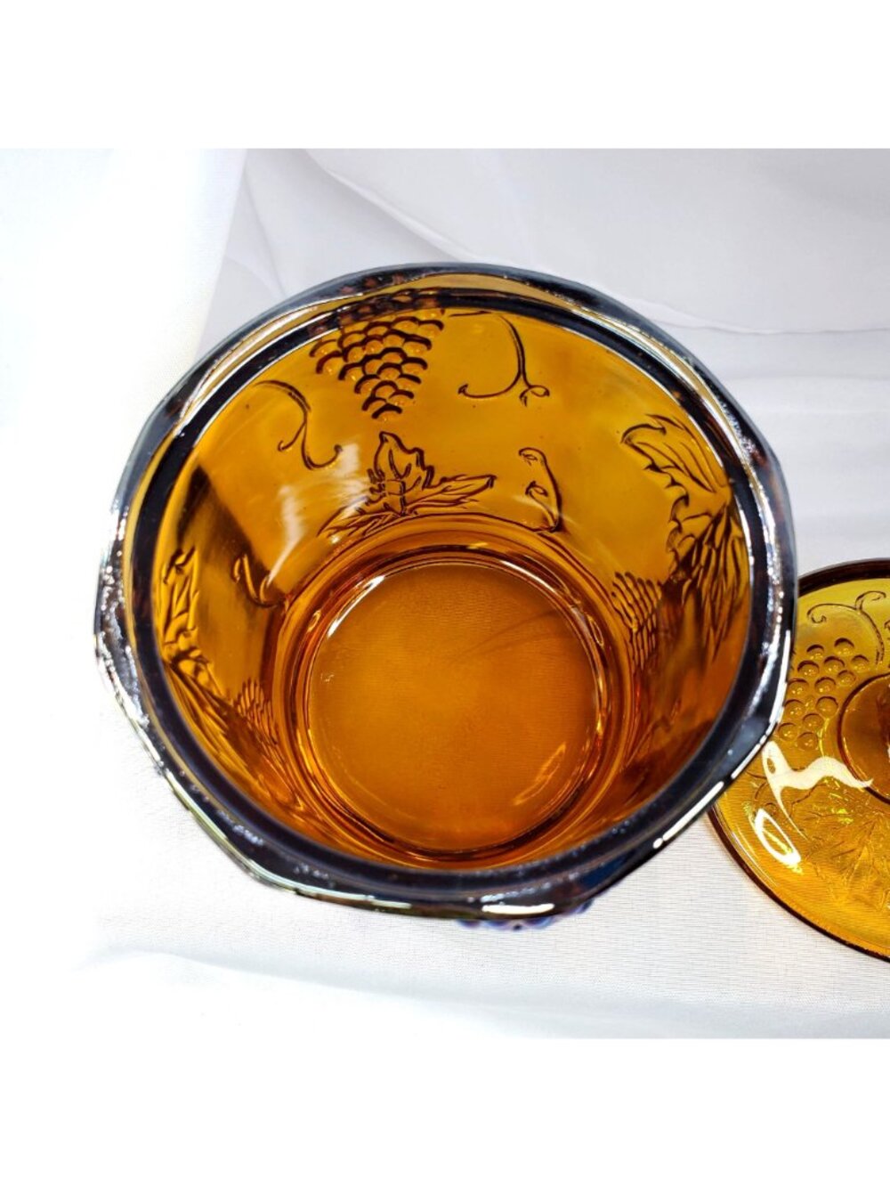 VTG Marigold Carnival Glass Canister Jar & Lid 7" Harvest Grape Indiana Glass - Picture 9 of 16